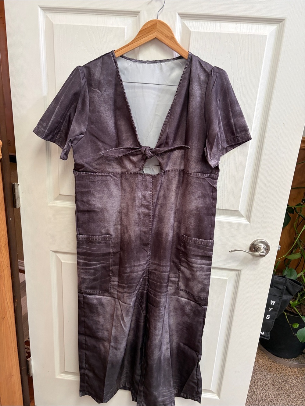 Black brown- Tinted Tie-Front Short Sleeve Jumpsuit smock, cropped ankle pants
